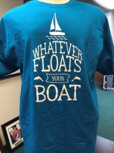 front side of "whatever floats your boat" tee shirt