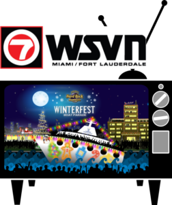 A cartoon TV with the Winterfest Parade on it and the WSVN logo
