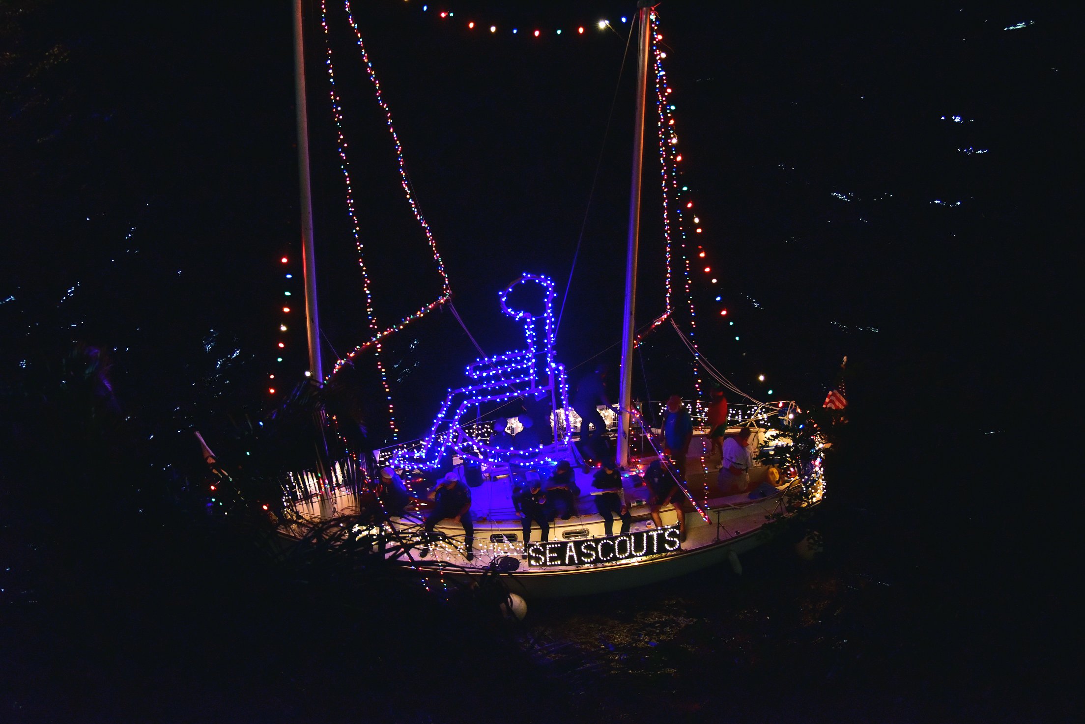 Sea Scouts on board Shake A Leg Miami, boat number 31 in the 2021 Winterfest Boat Parade