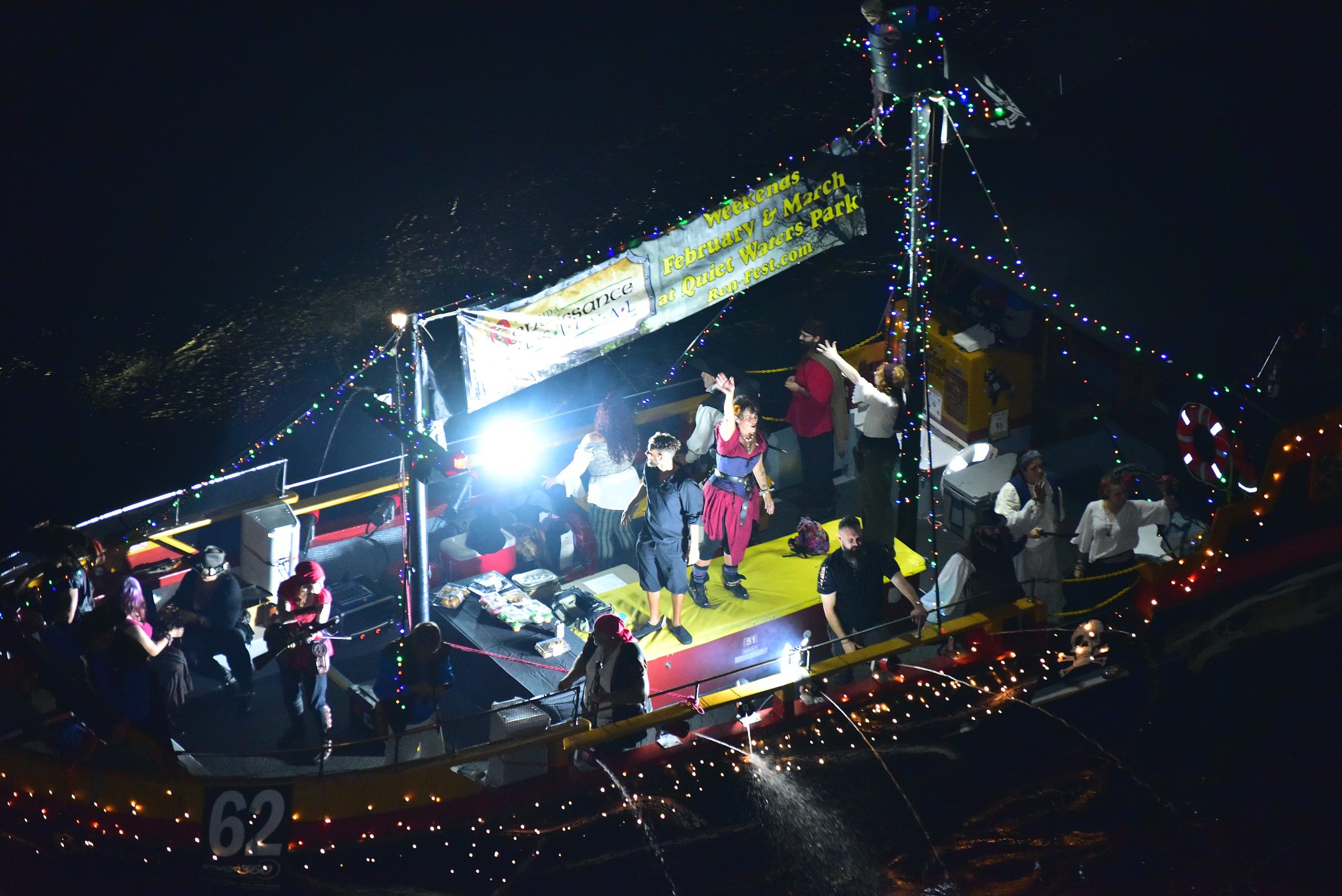 Bluefoot Pirates with The Florida Renaissance Festival, boat number 62 in the 2021 Winterfest Boat Parade