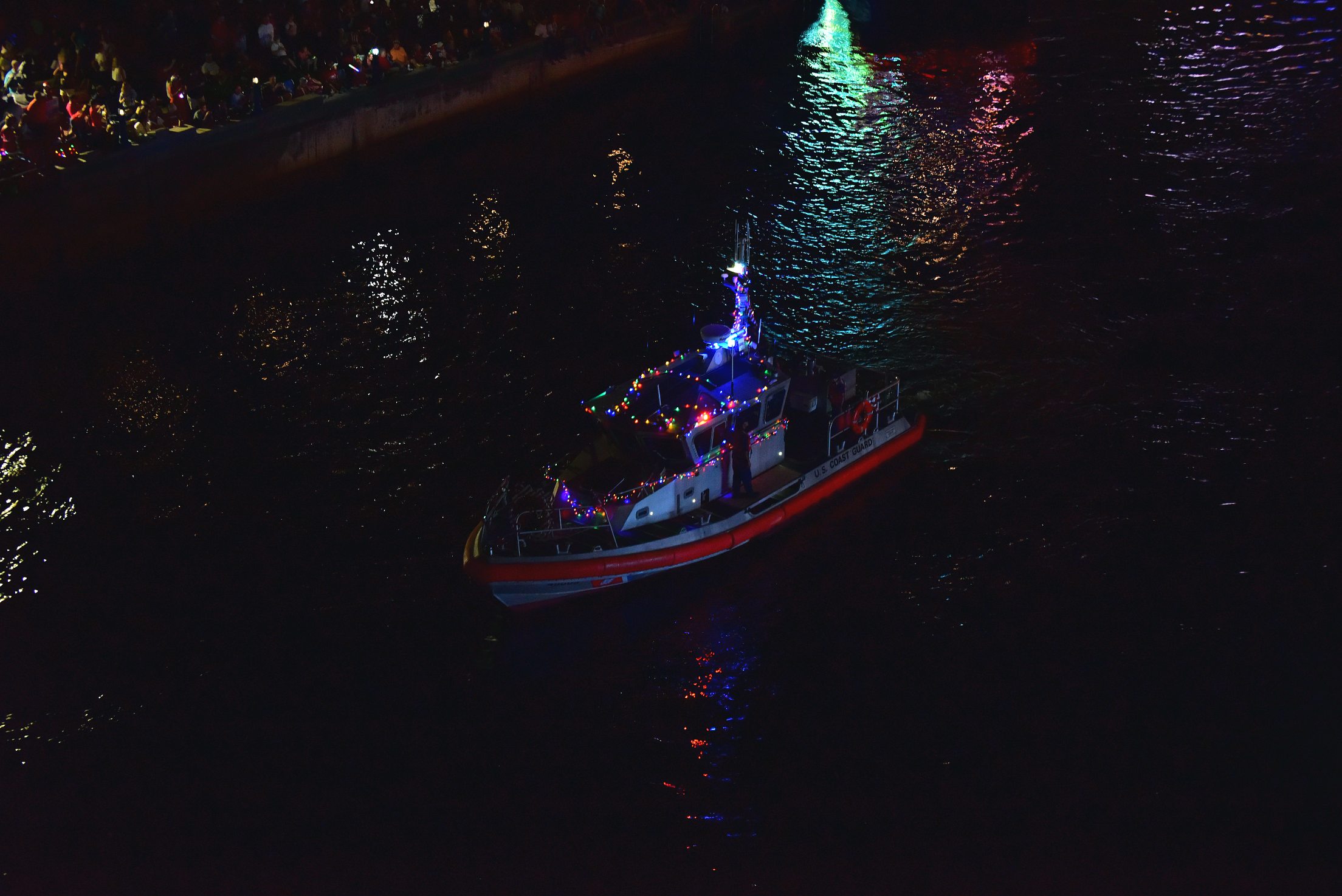 United States Coast Guard Search and Rescue, boat number 95 in the 2021 Winterfest Boat Parade