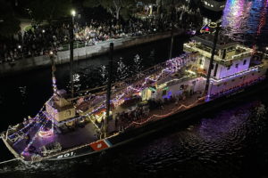 United States Coast Guard Aboard Hudson, boat number 1 in the 2022 Winterfest Boat Parade