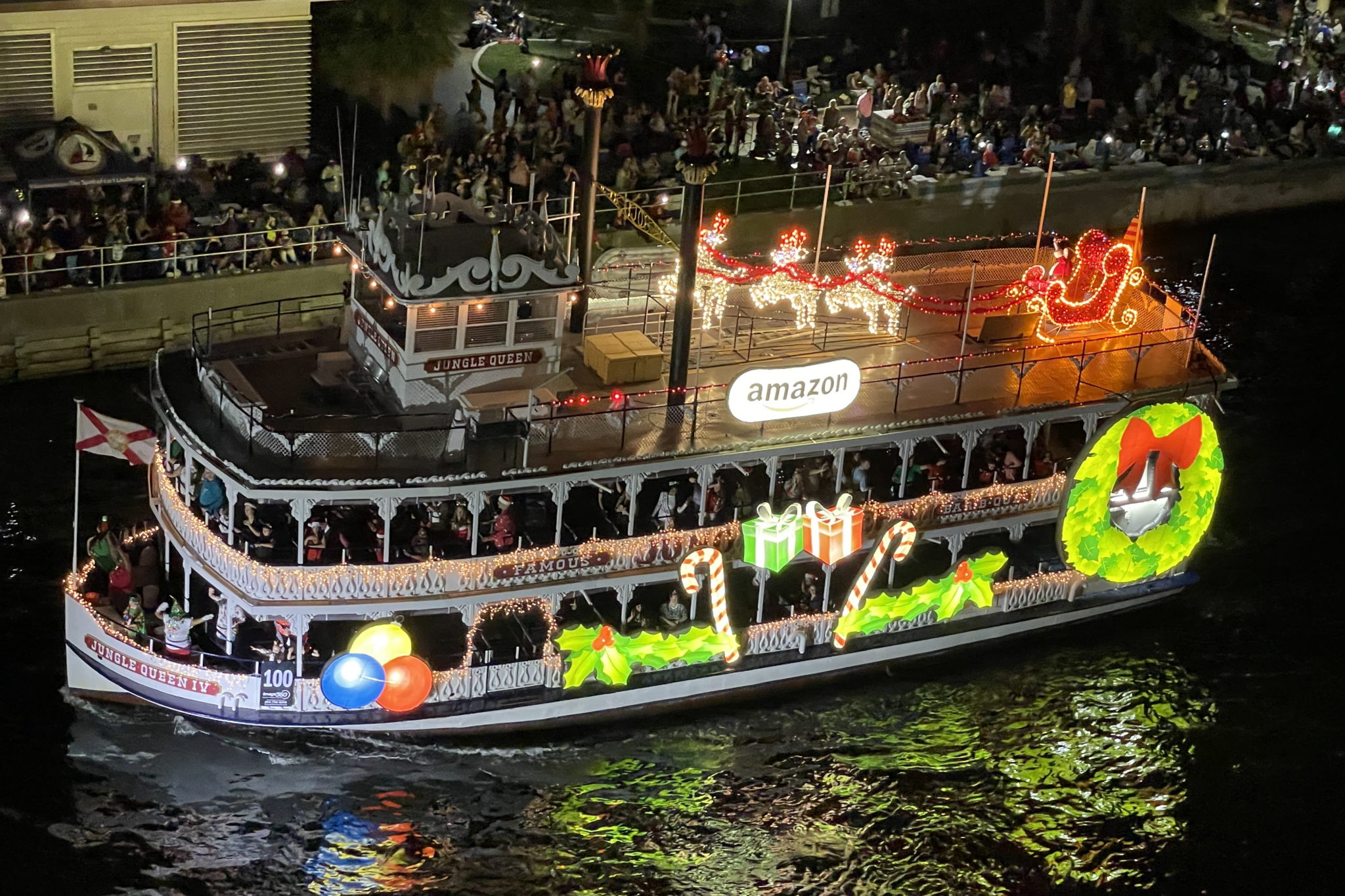 Santa Showboat delivered by Amazon to Wow Parade Spectators for the