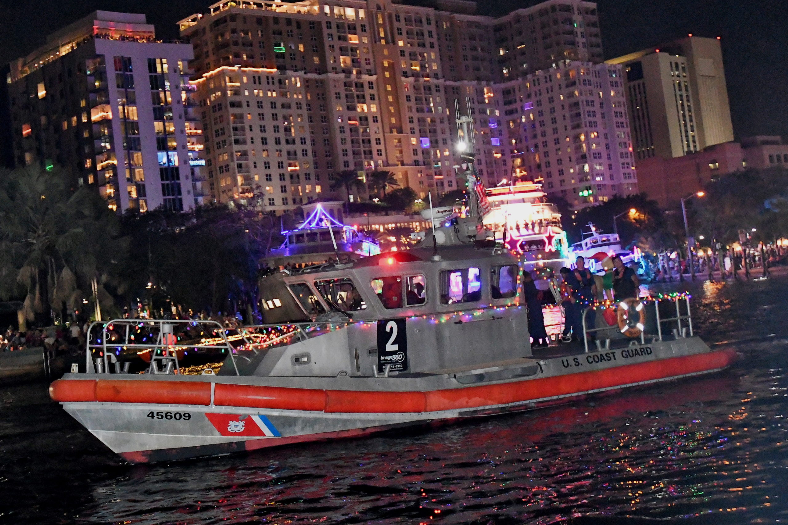 U.S. Coast Guard #45, boat number 2 in the 2022 Winterfest Boat Parade
