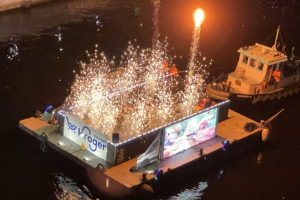 Kroger Delivery aboard the Winterfest Fireworks Barge, boat number 3 in the 2022 Winterfest Boat Parade