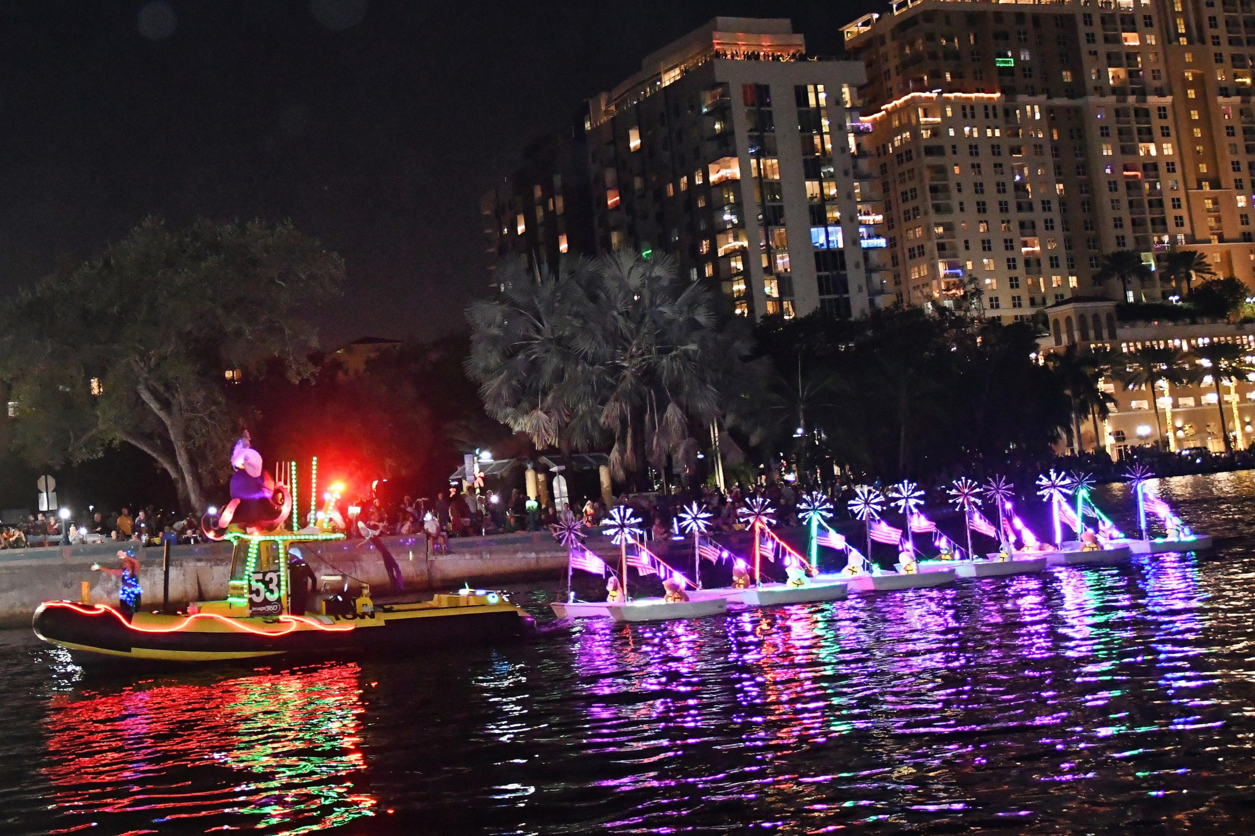 12 Dinghies of Christmas with Sea Tow, boat number 53 in the 2022 Winterfest Boat Parade