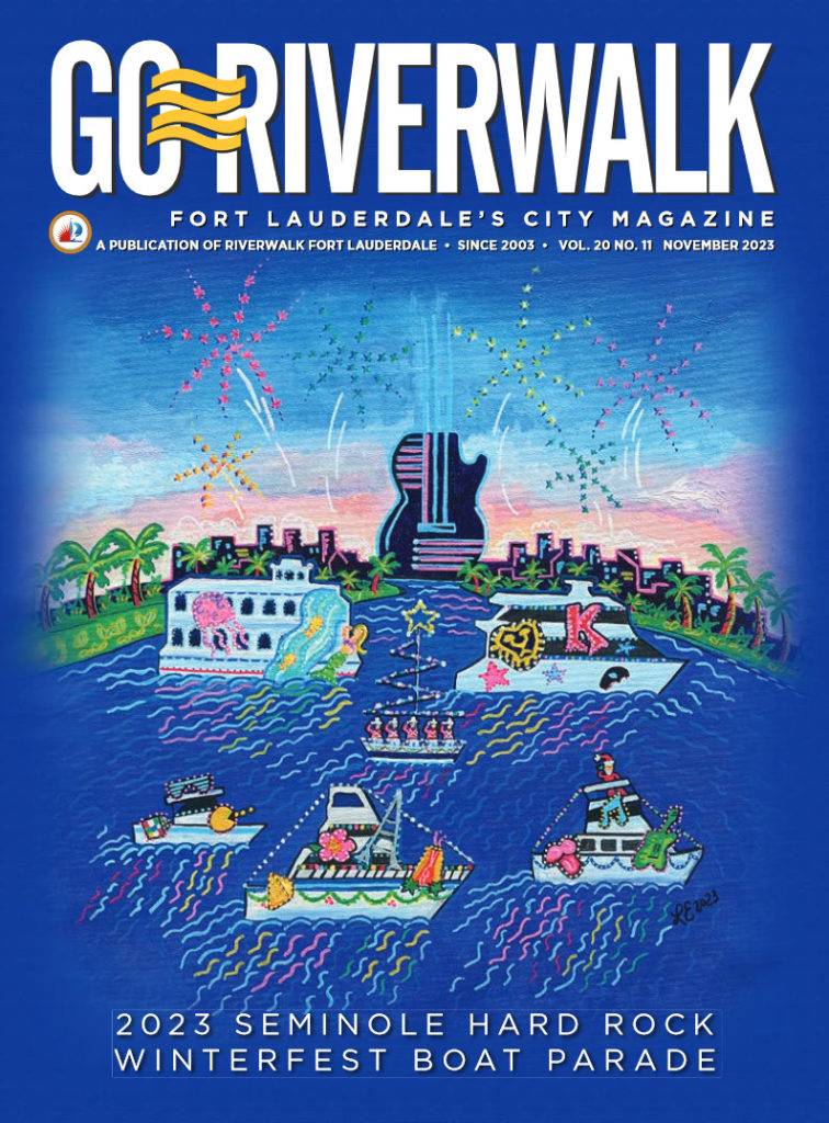 GoRiverwalk Magazine November 2023 Cover featuring the Seminole Hard Rock Winterfest Boat Parade