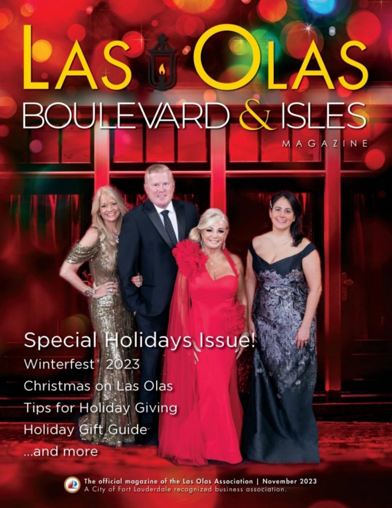 Las Olas Boulevard & Isles Magazine cover for November, 2023. Special Holiday Issue featuring the Seminole Hard Rock Winterfest Boat Parade