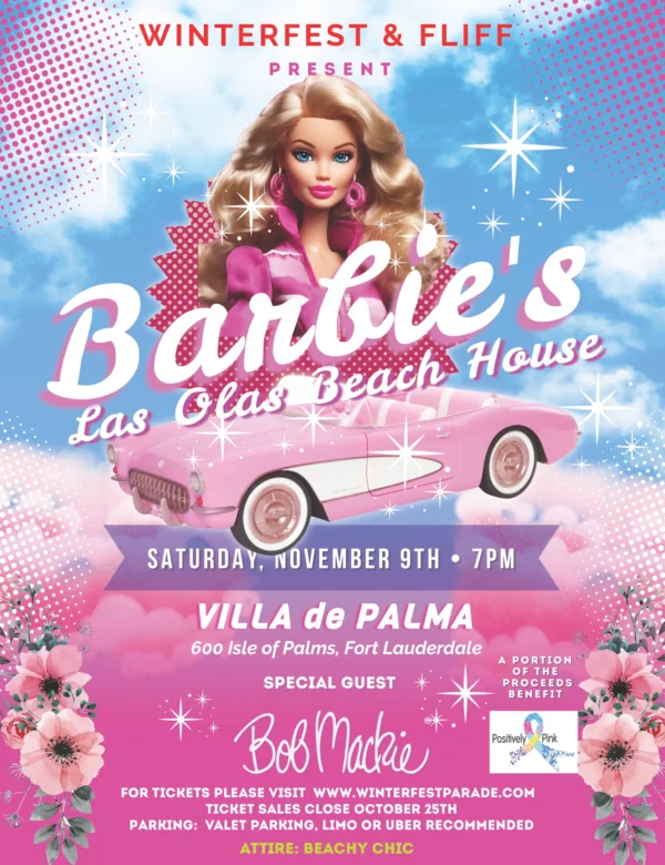 Invitation to the 2024 Savor the Winterfest Season Party "Barbie's Las Olas Beach House" on November 9th