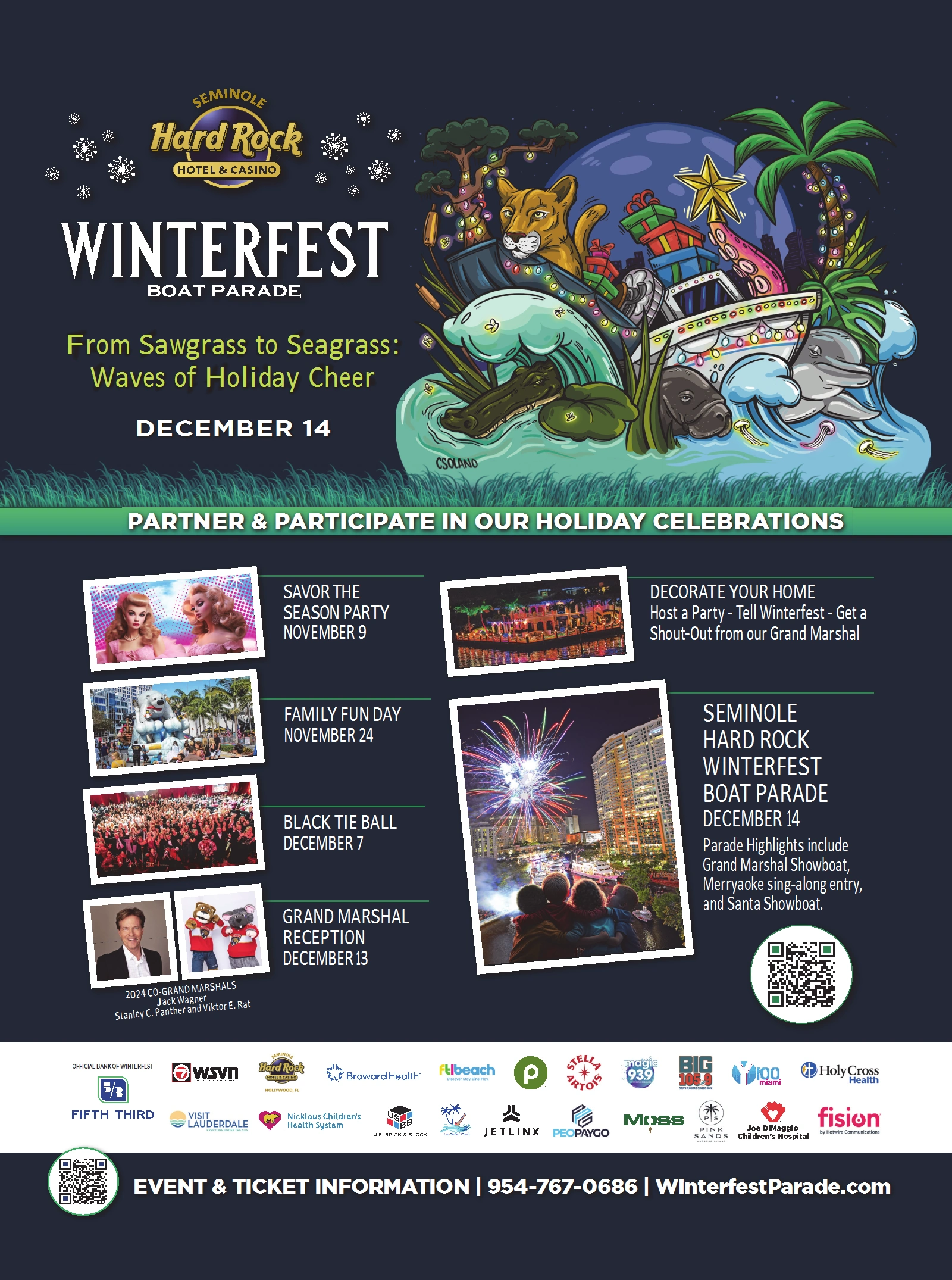 2024 Winterfest Parade Promotional Poster with Parade Theme, Event Dates and Titles, and Sponsor Logos